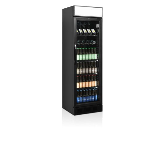 TefCold CEV425 BLACK Schwarzer Display-Kühler Flaschenkühlschrank in Schwarz Brutto-/Nettoinhalt 372/347 l Getränkekühlschränke 